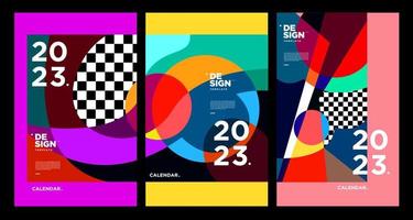 New year 2023 calendar design template with geometric colorful abstract. Vector calendar design.