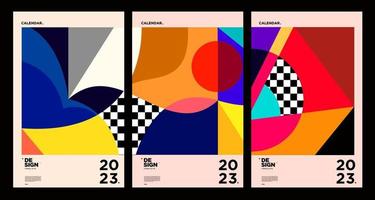 New year 2023 calendar design template with geometric colorful abstract. Vector calendar design.