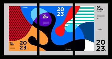 New year 2023 calendar design template with geometric colorful abstract. Vector calendar design.