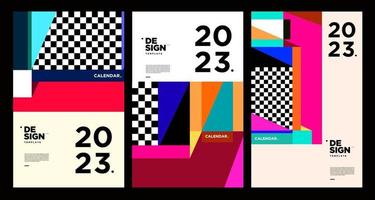 New year 2023 calendar design template with geometric colorful abstract. Vector calendar design.