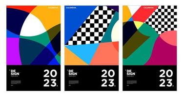 New year 2023 calendar design template with geometric colorful abstract. Vector calendar design.