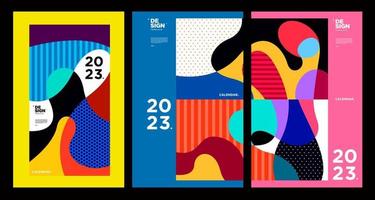 New year 2023 calendar design template with geometric colorful abstract. Vector calendar design.