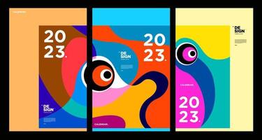 New year 2023 calendar design template with geometric colorful abstract. Vector calendar design.