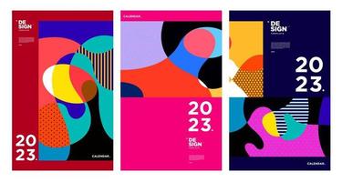 New year 2023 calendar design template with geometric colorful abstract. Vector calendar design.