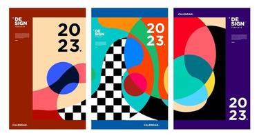 New year 2023 calendar design template with geometric colorful abstract. Vector calendar design.