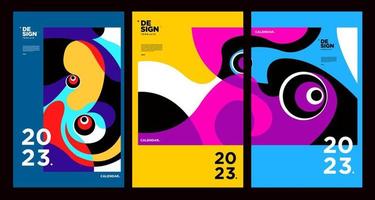 New year 2023 calendar design template with geometric colorful abstract. Vector calendar design.
