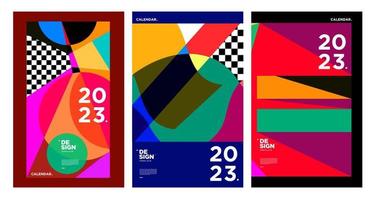 New year 2023 calendar design template with geometric colorful abstract. Vector calendar design.