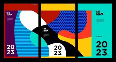 New year 2023 calendar design template with geometric colorful abstract. Vector calendar design.