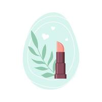 lipstick on the background of green leaves. vector illustration
