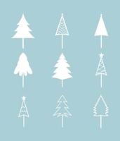 conjunto de diseño de árbol de navidad de decoración con regalos y estrellas en la víspera de navidad. vector