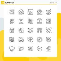 Mobile Interface Line Set of 25 Pictograms of subscription email bitcoind shop hanging Editable Vector Design Elements