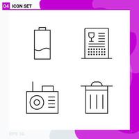 Line Icon set Pack of 4 Outline Icons isolated on White Background for Web Print and Mobile Creative Black Icon vector background