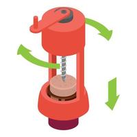 Open wine bottle mechanical corkscrew icon, isometric style vector