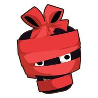 Black skull red ribbon icon, cartoon style vector
