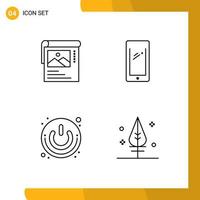 Line Pack of 4 Universal Symbols of cleander on off brosher mobile power button Editable Vector Design Elements