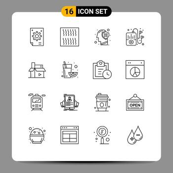 User Interface Pack of 16 Basic Outlines of creative music brain hobby mind Editable Vector Design Elements
