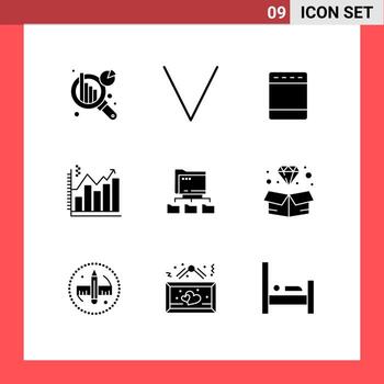 9 conjunto de glifos sólidos universales para aplicaciones web y móviles carpeta de red gráfico de cocina elementos de diseño vectorial editables de negocios vector