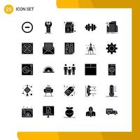 Set of 25 Commercial Solid Glyphs pack for urban sensor milk city sports Editable Vector Design Elements