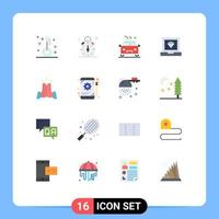 paquete de 16 signos y símbolos modernos de colores planos para medios de impresión web, como el mejor tiempo de desarrollo, desarrollo de un paquete editable de elementos creativos de diseño de vectores