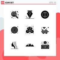 Set of 9 Modern UI Icons Symbols Signs for party costume coin focus dart Editable Vector Design Elements