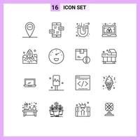 Group of 16 Modern Outlines Set for startup rocket test launch laptop Editable Vector Design Elements