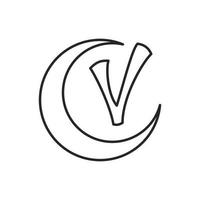 Checkmark and crescent icon, outline style vector