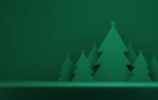 árbol de navidad sobre fondo verde abstracto exposición y espacio publicitario. ilustración 3d, representación 3d foto