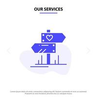 Our Services Direction Love Heart Wedding Solid Glyph Icon Web card Template vector