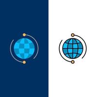 globo negocio conectar conexión global internet mundo iconos plano y línea llena conjunto de iconos vector fondo azul