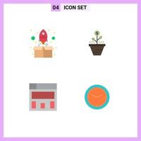 Set of 4 Vector Flat Icons on Grid for rocket growing package care raise Editable Vector Design Elements