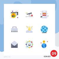 Pack of 9 Modern Flat Colors Signs and Symbols for Web Print Media such as fire set market cleaning kitchen Editable Vector Design Elements