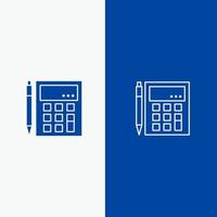 contabilidad cuenta calcular cálculo calculadora financiera línea matemática y glifo icono sólido banner azul línea y glifo icono sólido banner azul vector