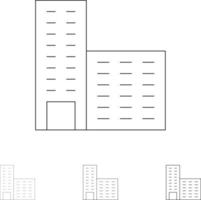 Architecture Building Construction Bold and thin black line icon set vector
