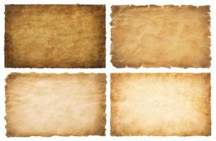 collection set old parchment paper sheet vintage aged or texture isolated on white background photo