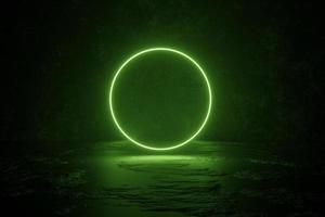 Neon Glowing Laser Circle green Electric Shape. 3D Rendering photo