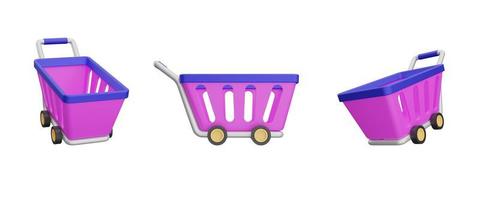 Set of shopping carts side views isolated on white background in 3d realistic style.3d render illustration photo