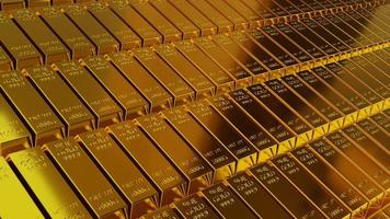 3d rendering Stack close-up Gold Bars, the weight of Gold Bars 1000 grams Concept of wealth and reserve. Concept of success in business and finance photo