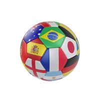 Balón de fútbol de fútbol 3d con banderas de los equipos de las naciones. Representación 3d foto