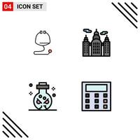 Mobile Interface Filledline Flat Color Set of 4 Pictograms of medical ritual stethoscope house calculation Editable Vector Design Elements