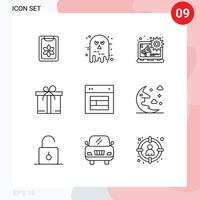 Set of 9 Vector Outlines on Grid for site design scary motivation gift Editable Vector Design Elements