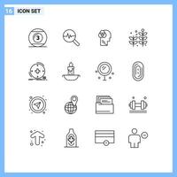 Universal Icon Symbols Group of 16 Modern Outlines of digital plant search chart leaf head Editable Vector Design Elements