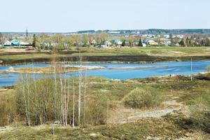 russian landscape with village and Moscow River photo