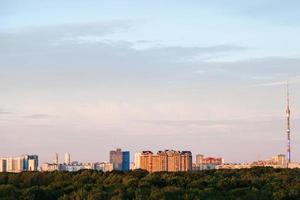 city skyline at summer sunset photo