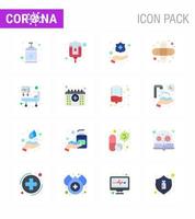Coronavirus Prevention Set Icons 16 Flat Color icon such as calendar medical treatment hands icu injury viral coronavirus 2019nov disease Vector Design Elements