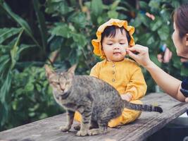 Asian mother and son of Thai nationality and nature at De mala Cafe, Thung Saliam, Sukhothai, Thailand. photo