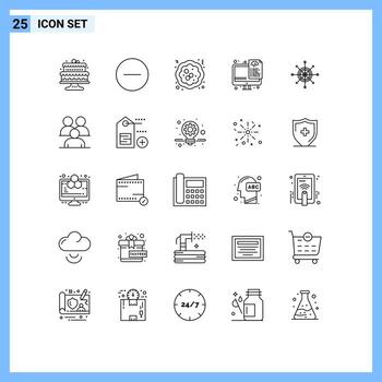 paquete de 25 líneas modernas, signos y símbolos para medios de impresión web, como archivos de placa, programación de pasteles, codificación, elementos de diseño de vectores editables
