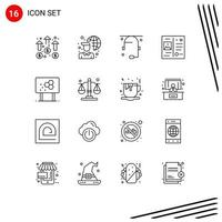 paquete de iconos de vector de stock de 16 signos y símbolos de línea para la red de viajes de bioquímica compatible con elementos de diseño de vector editables