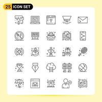 25 iconos creativos para el diseño moderno de sitios web y aplicaciones móviles receptivas 25 símbolos de contorno signos sobre fondo blanco paquete de 25 iconos fondo de vector de icono negro creativo