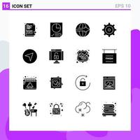 Set of 16 Vector Solid Glyphs on Grid for pointer direction cargo mechanic service Editable Vector Design Elements