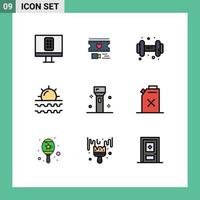 paquete de iconos vectoriales de stock de 9 signos y símbolos de línea para dispositivos de linterna dum vacaciones sol elementos de diseño vectorial editables vector